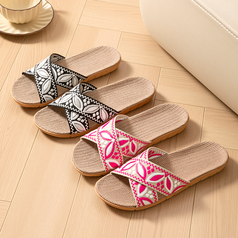 Mule Slip On - Chaussons d'intérieur en lin pour femmes,