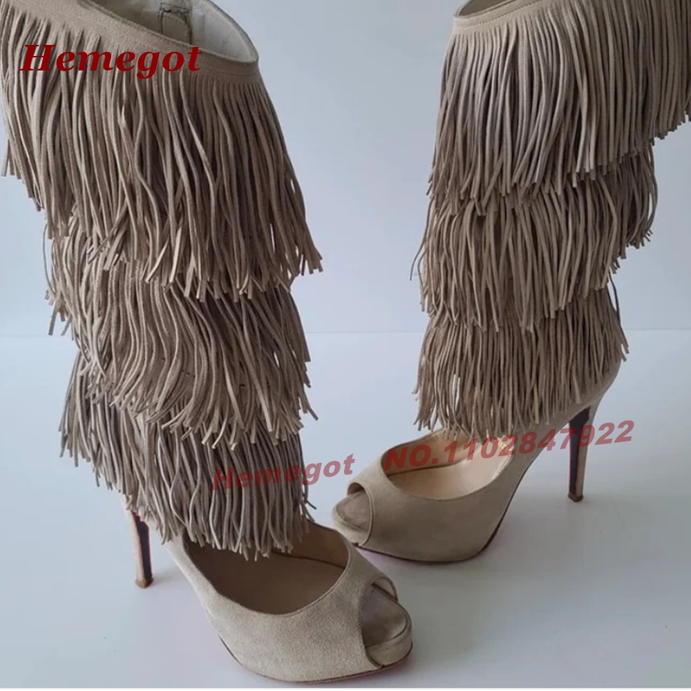 Knee High Boots Women - Sandales bottes à talons hauts peep-toe