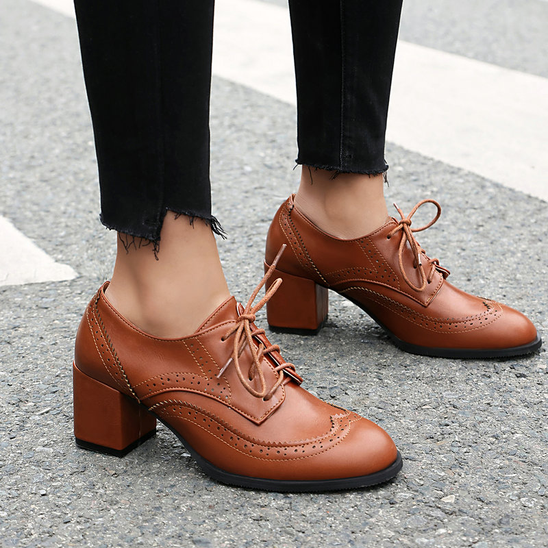 Oxford Lace Up Women - Escarpins britanniques à lacets pour femmes,